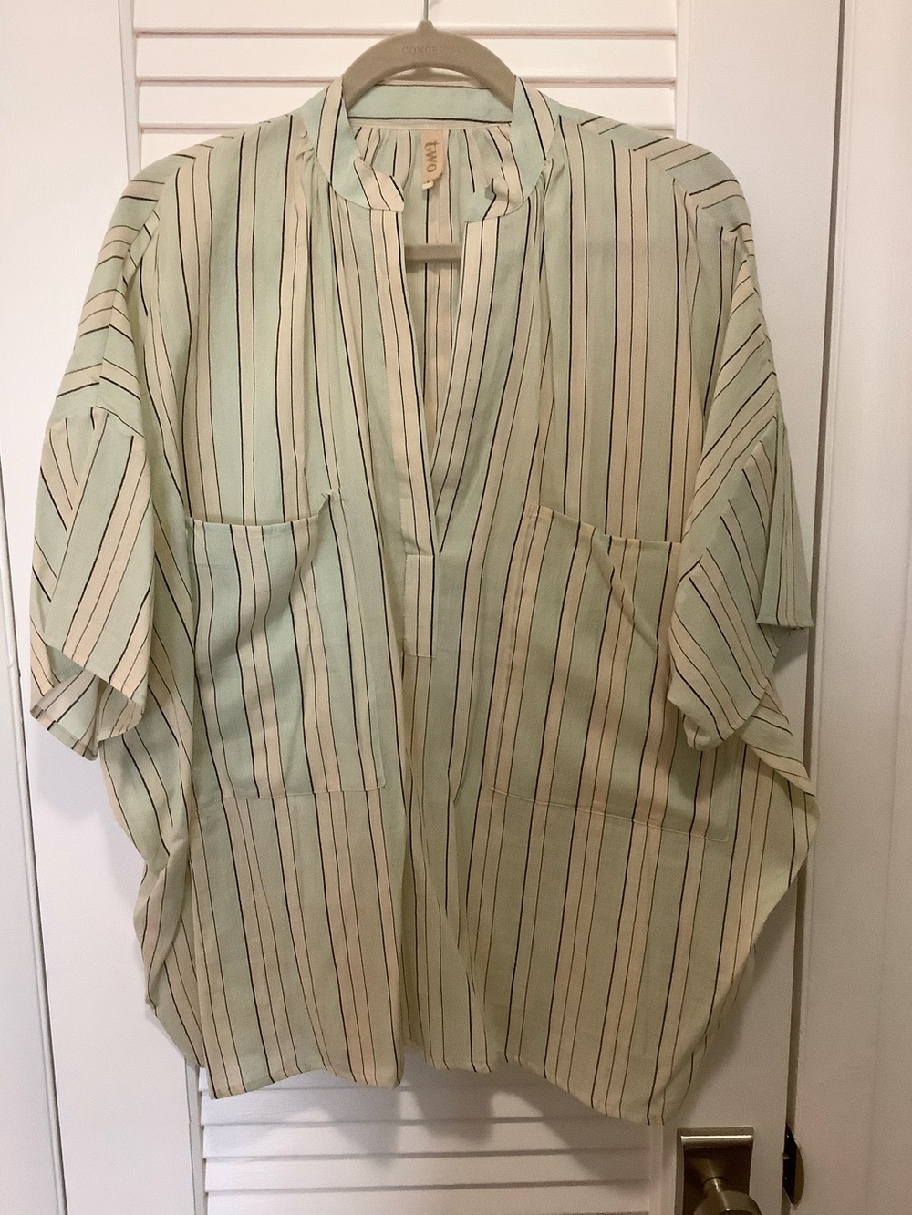 TWO NY mint green striped short tunic